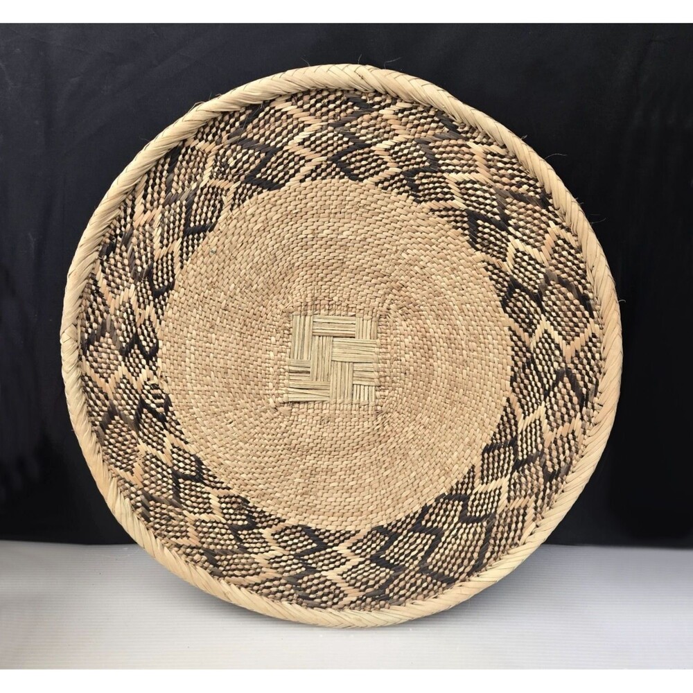 African Binga Tonga Wall Basket Table Platter Geometric Handwoven Zimbabwe 15"